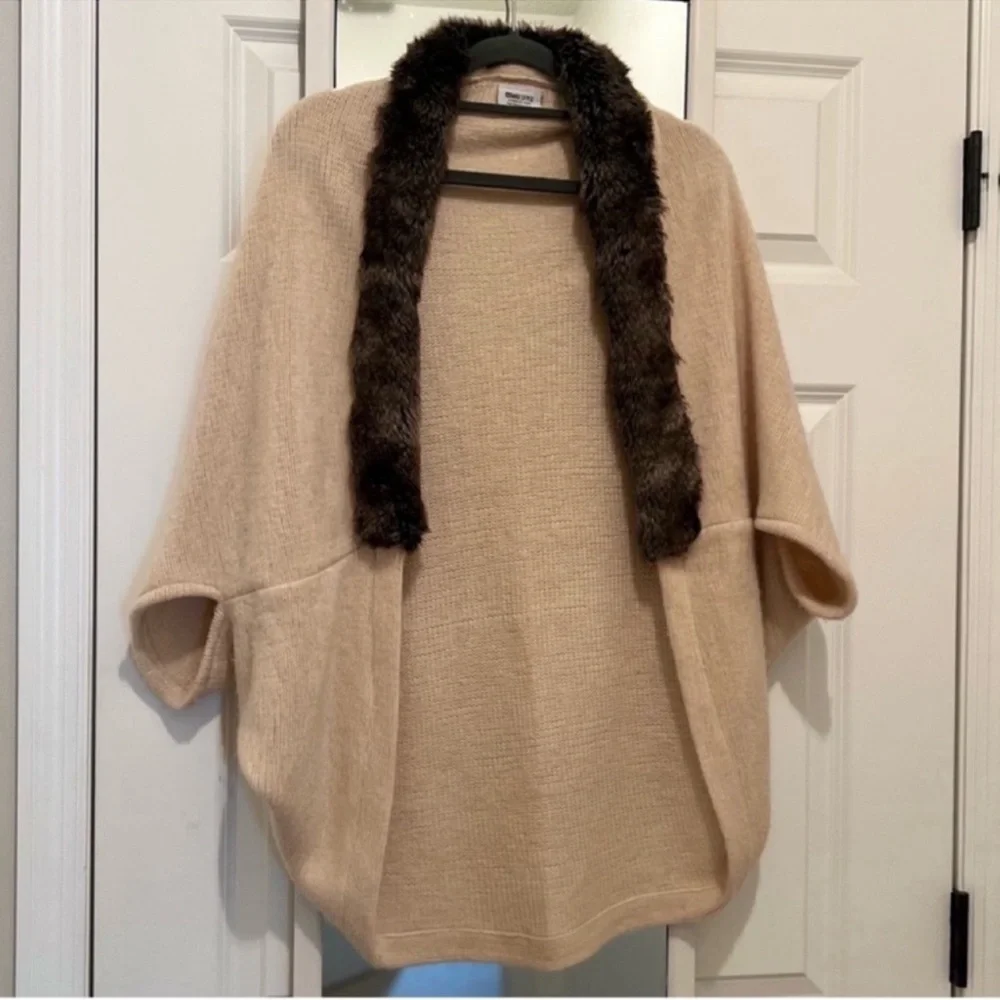 Anthropologie Mad Style 100% Acrylic fur lined open front sweater shrug cardigan